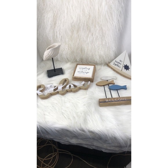 NEW - 5 set Decor Home Wood Sea, Beach, Fish, Decor Tabletop Home Office - Picture 5 of 13